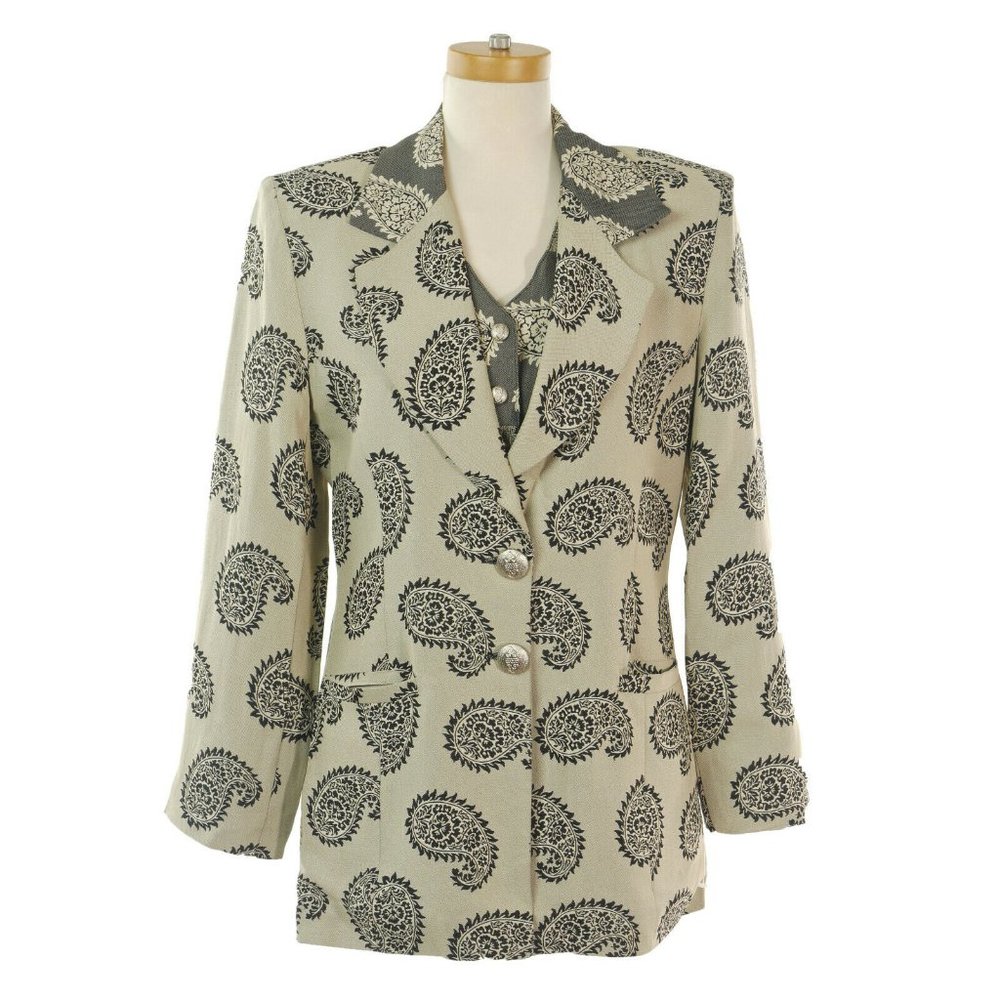 SANDRO Paris Paisley Tailored Jacket Blazer Vest Set Sz. M Womens Made In France